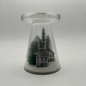 Bath & Body Works Snowy Tree Winter Snow Village 3 Wick Candle Holder Retired